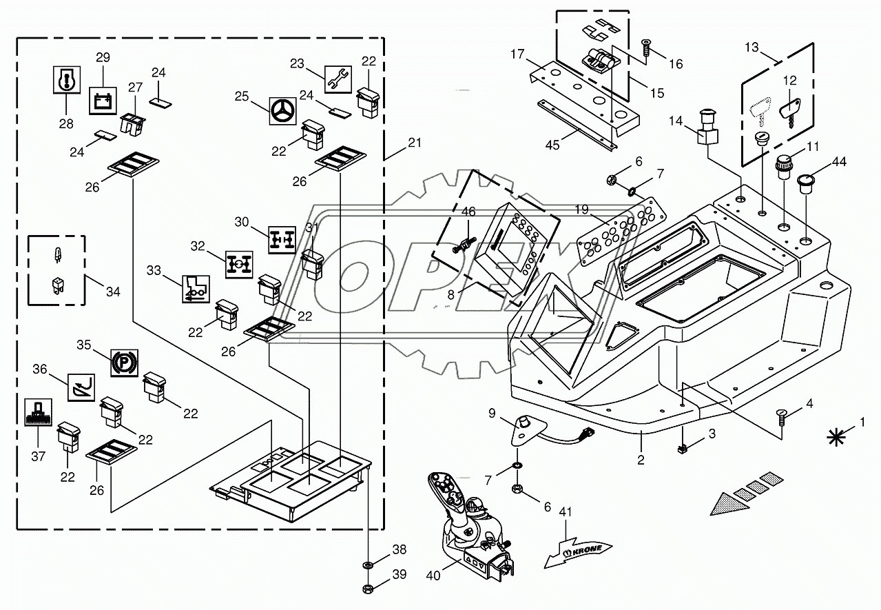 Control box mounting parts -top