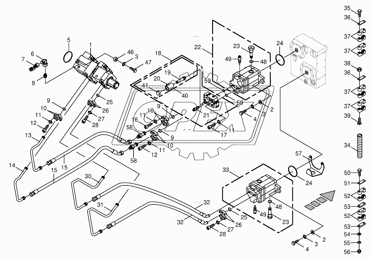 Hydraulics-front attachment/feed rollers