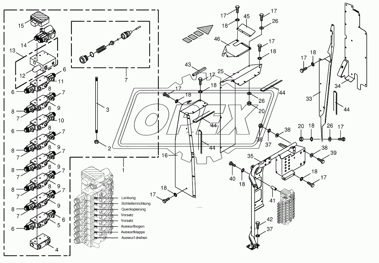 Valve block with support-work hydraulics