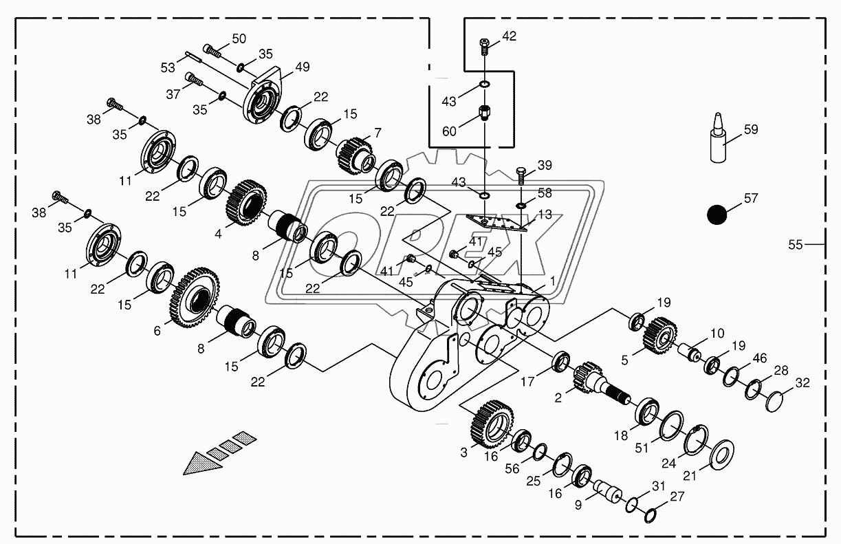 Top roller gearbox