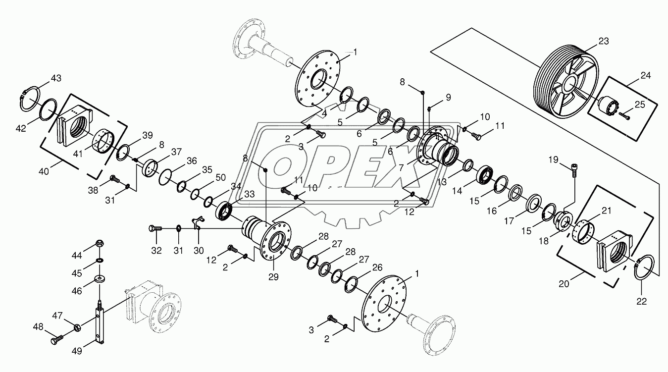 Chopping drum bearing/counter bearing