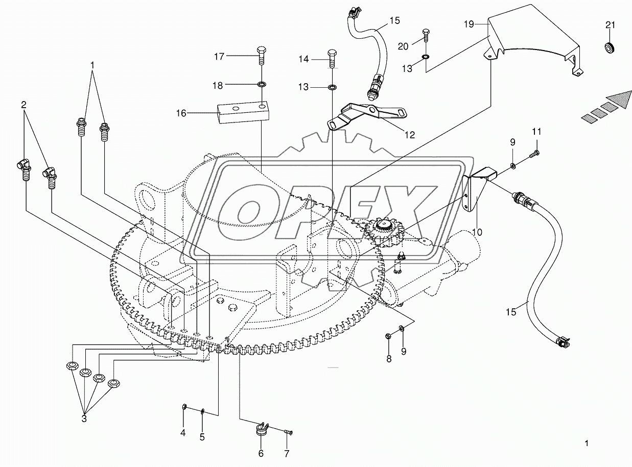 Mounting parts discharge chute rotation