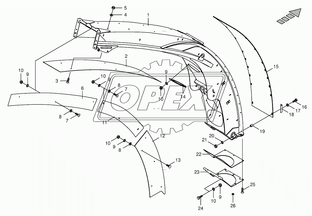 Upper discharge chute with wear plates