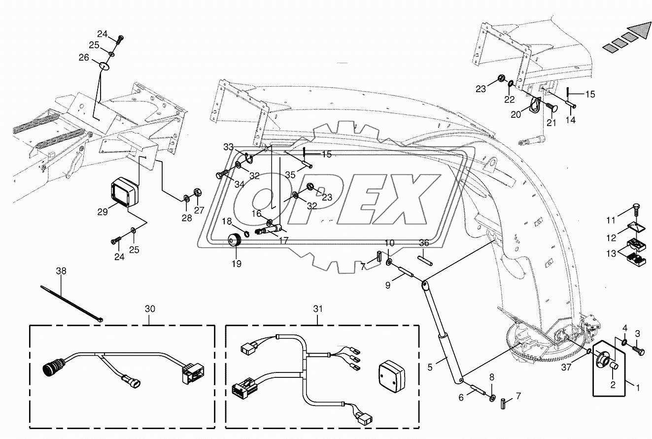 Upper discharge chute-mounting parts