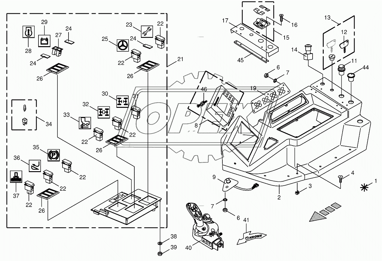 Control box mounting parts-top