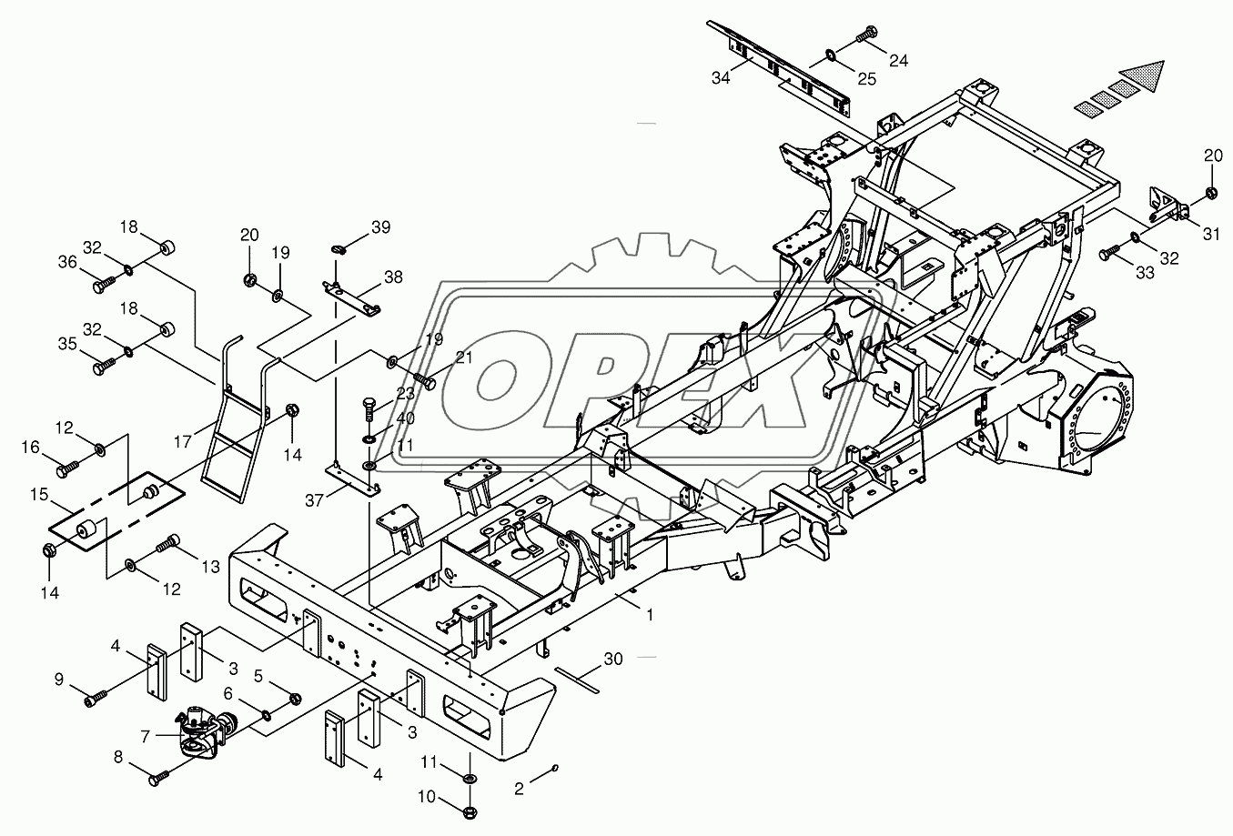 Frame/trailer hitch/ascending ladder