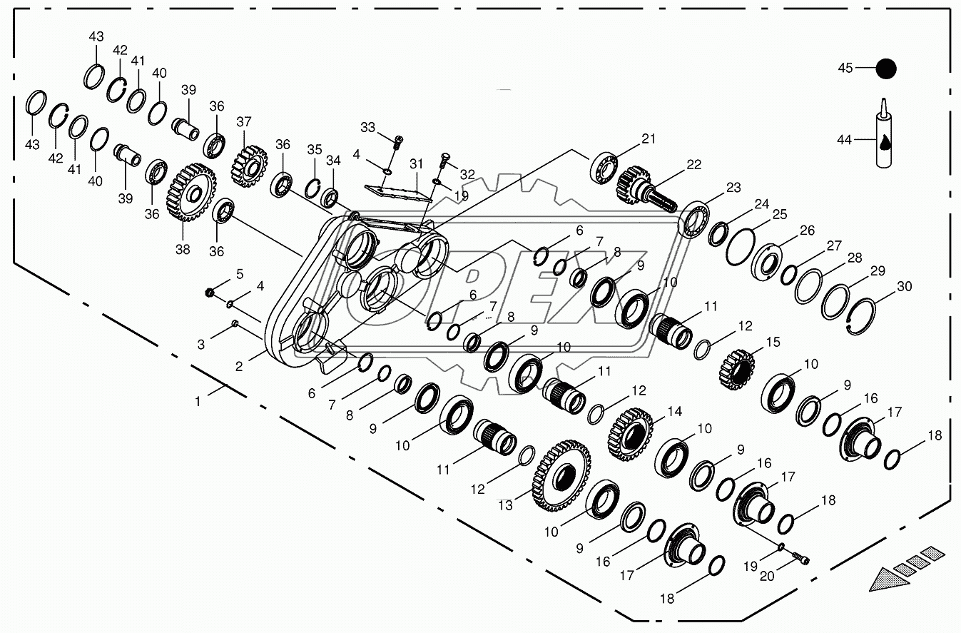 Top roller gearbox