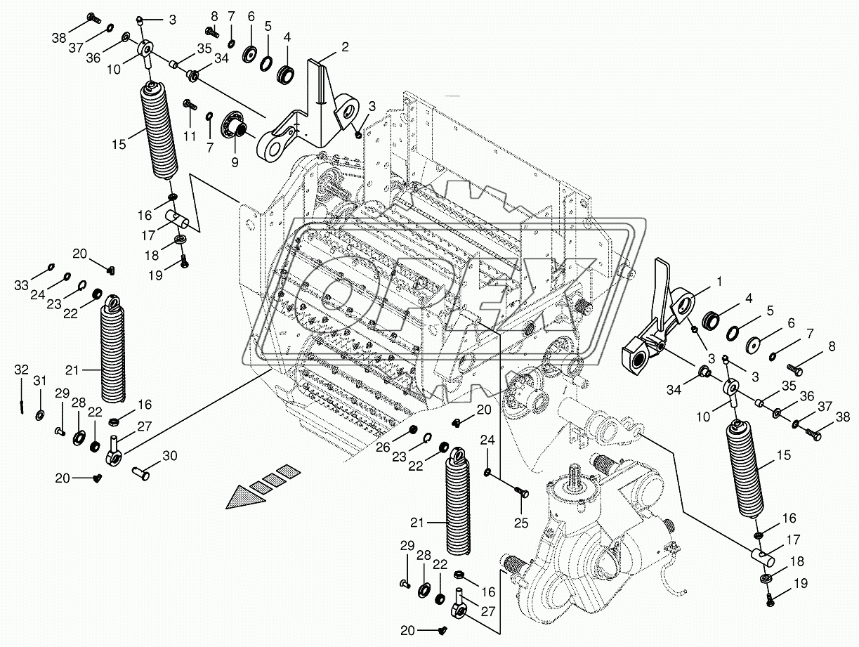 Oscillating levers/Tension spring