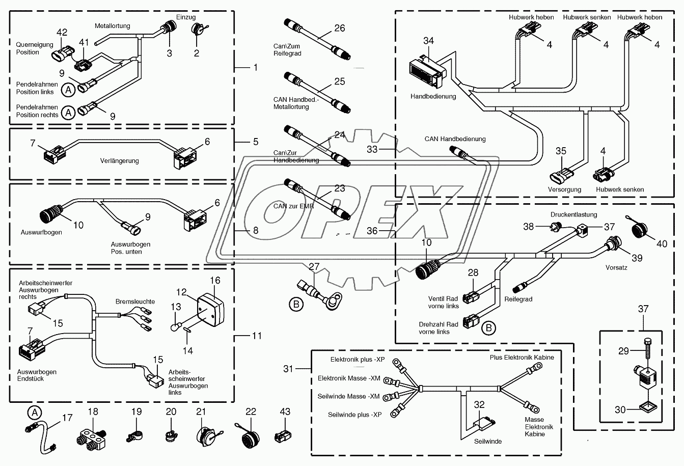 Several wiring looms