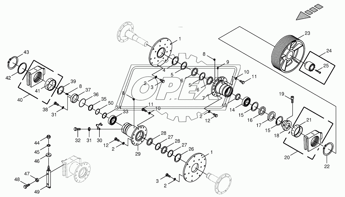 Chopping drum bearing/counter bearing