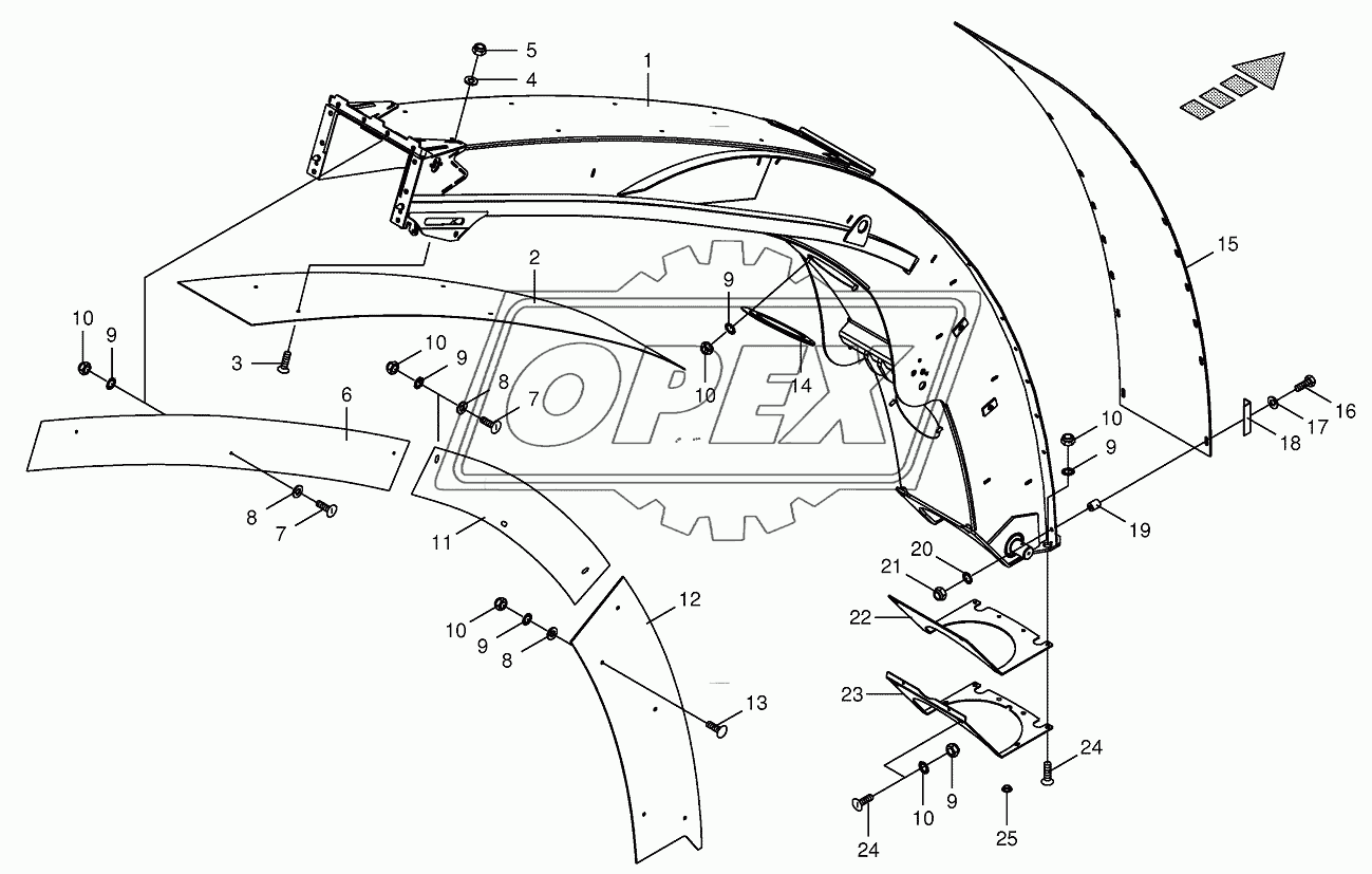 Upper discharge chute with wear plates