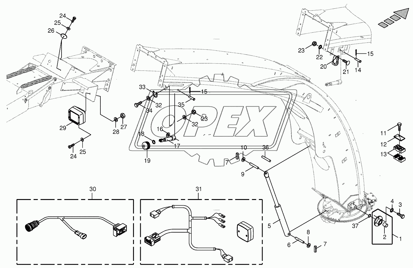 Upper discharge chute-mounting parts