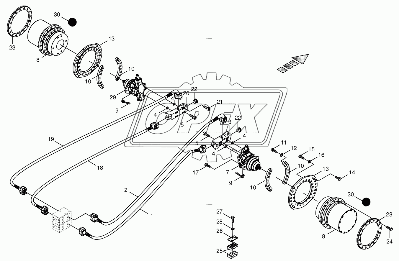 Traction drive wheel engine-front