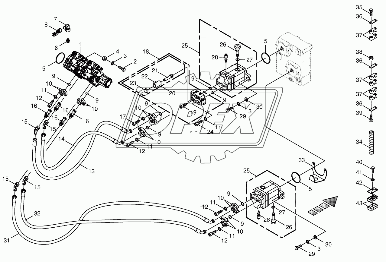 Hydraulics-front attachment/feed rollers
