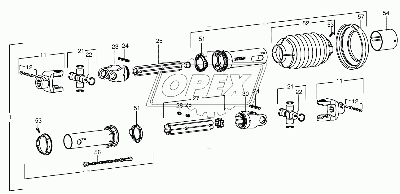 Р.Т.О shafts-roller gear-below