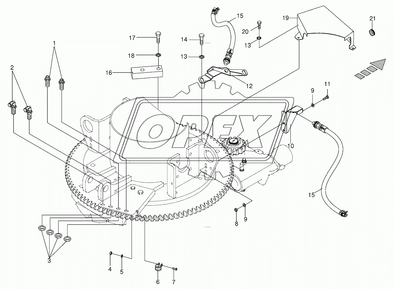 Mounting parts discharge chute rotation