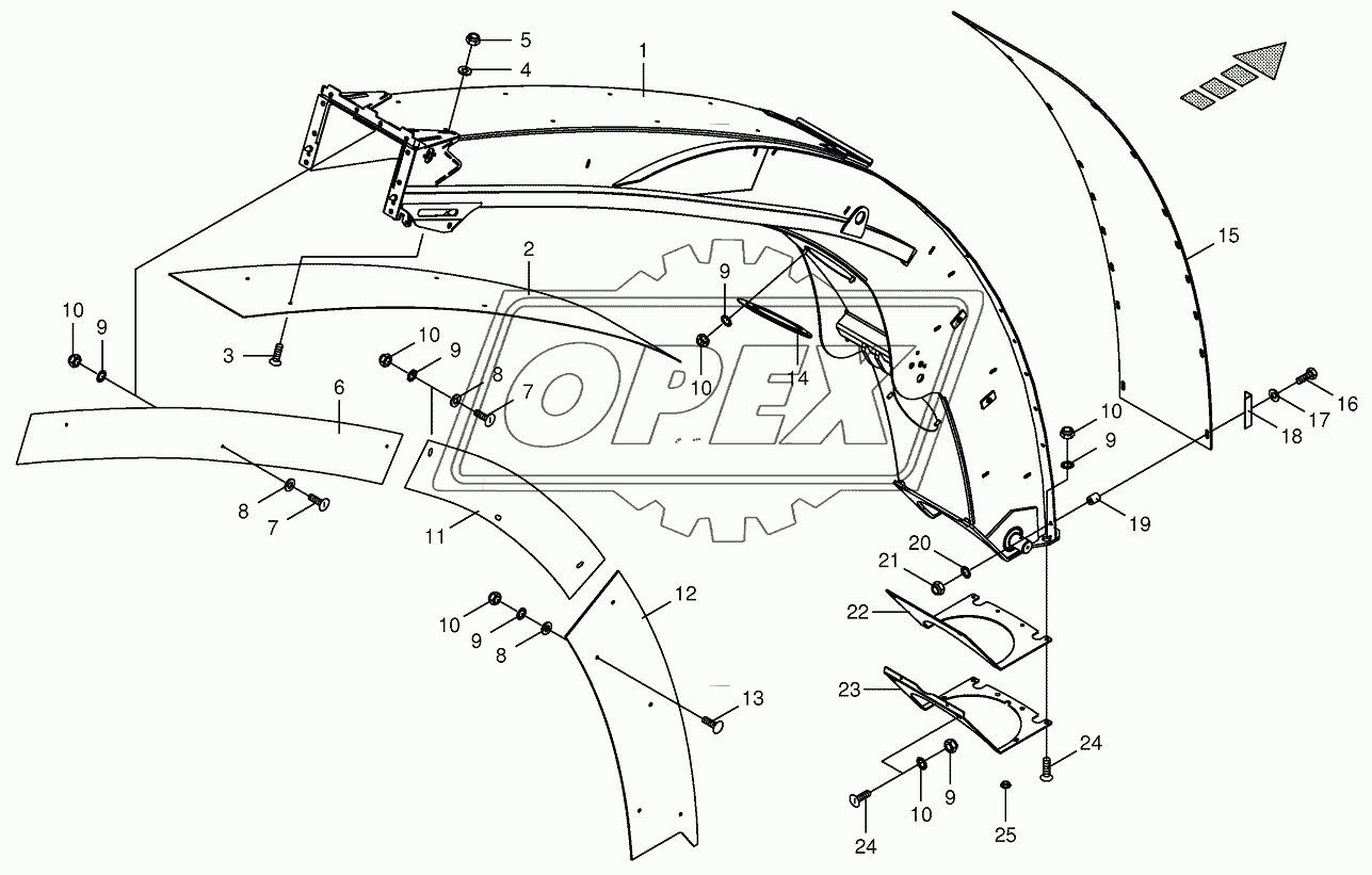 Upper discharge chute with wear plates