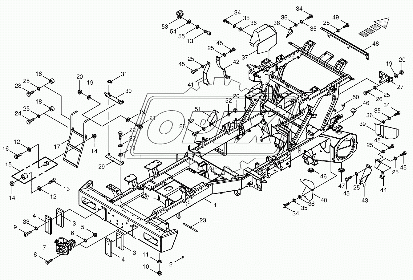 Frame/trailer hitch/ascending ladder