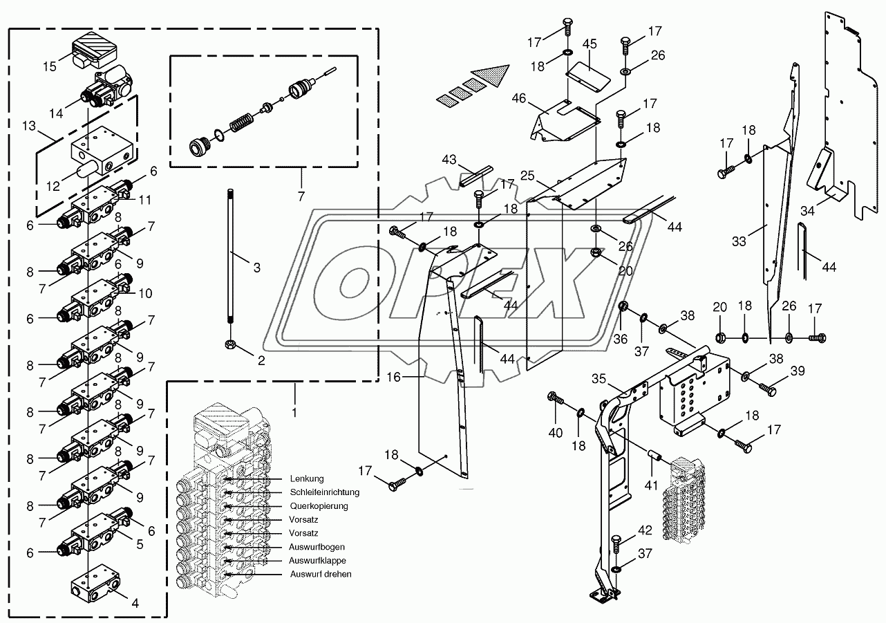 Valve block with support-work hydraulics