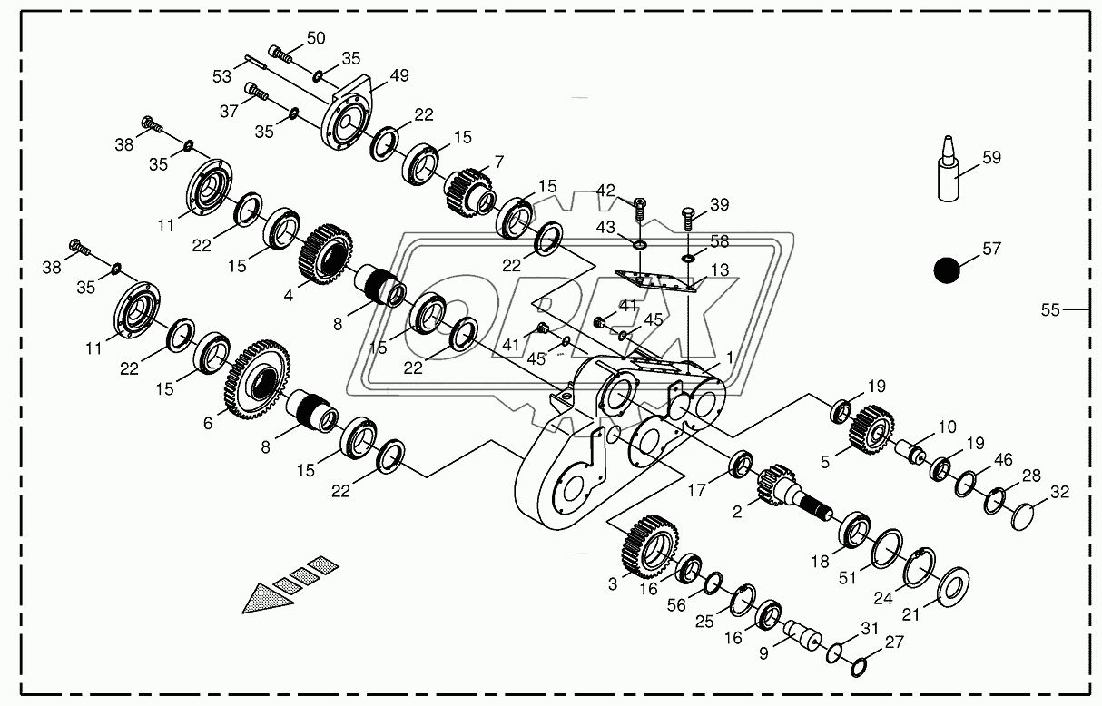 Top roller gearbox