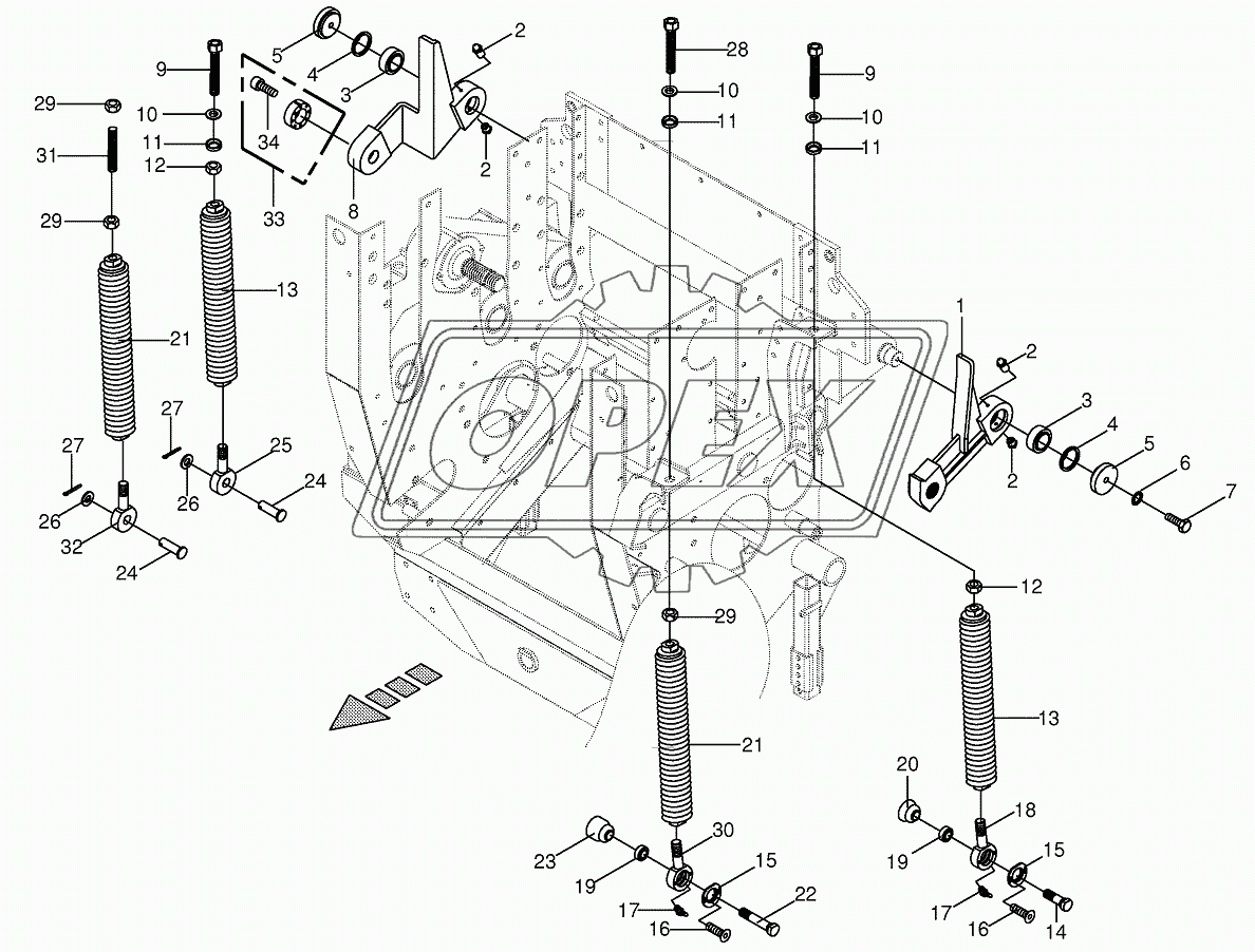 Oscillating levers/Tension spring