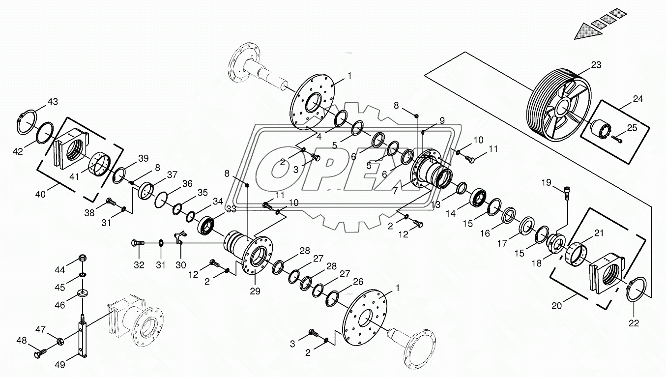 Chopping drum bearing/counter bearing