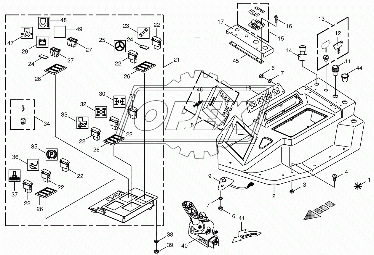 Control box mounting parts-top