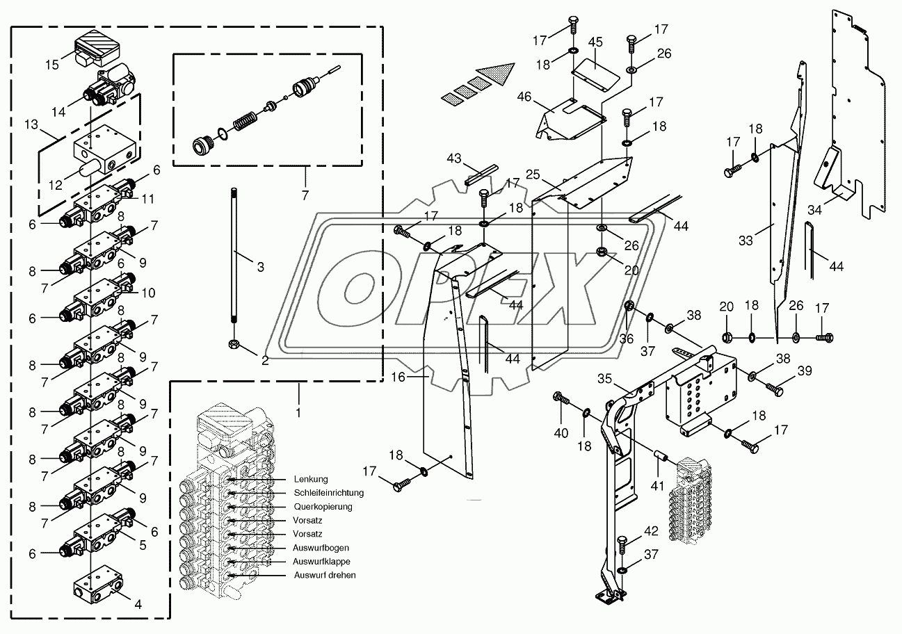 Valve block with support-work hydraulics 1