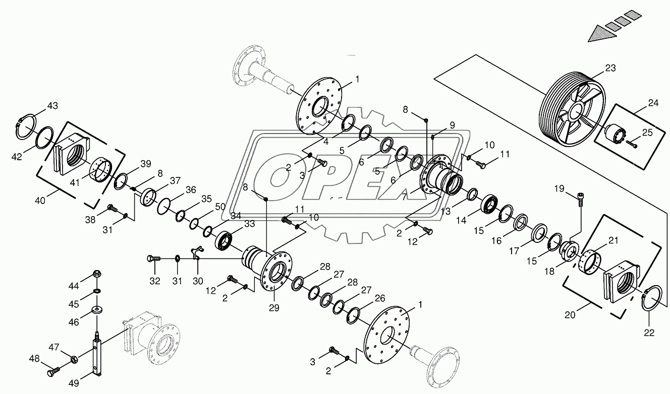 Chopping drum bearing/counter bearing