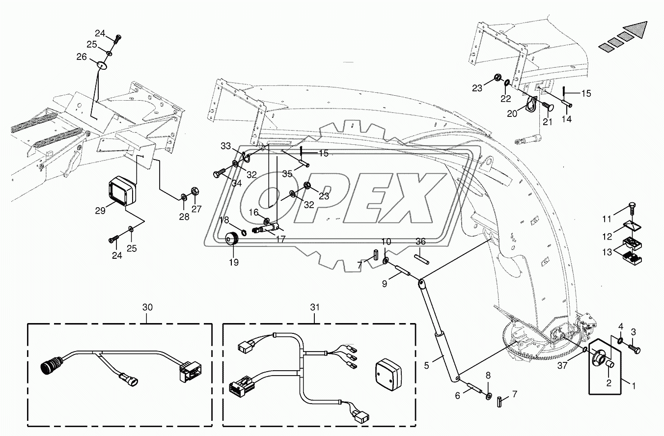 Upper discharge chute-mounting parts