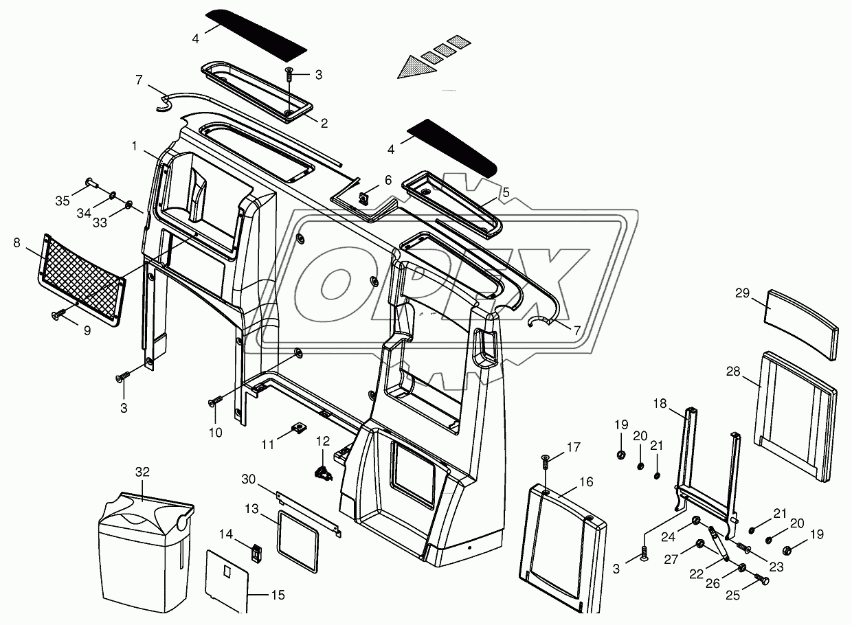 Cab-rear covering/passenger seat