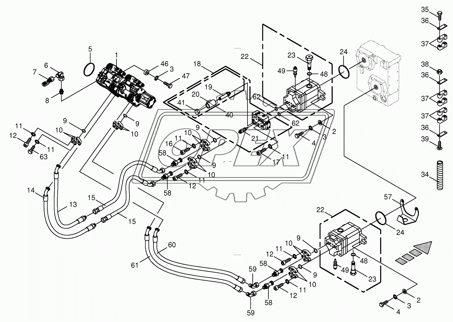 Hydraulics - front attachment/feed rollers