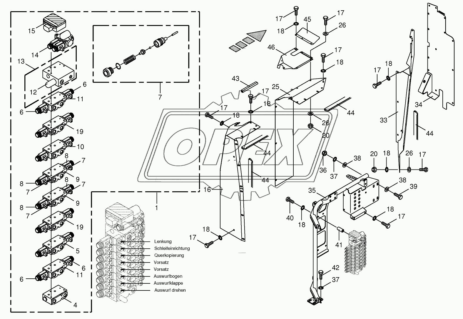 Valve block with support- work hydraulics