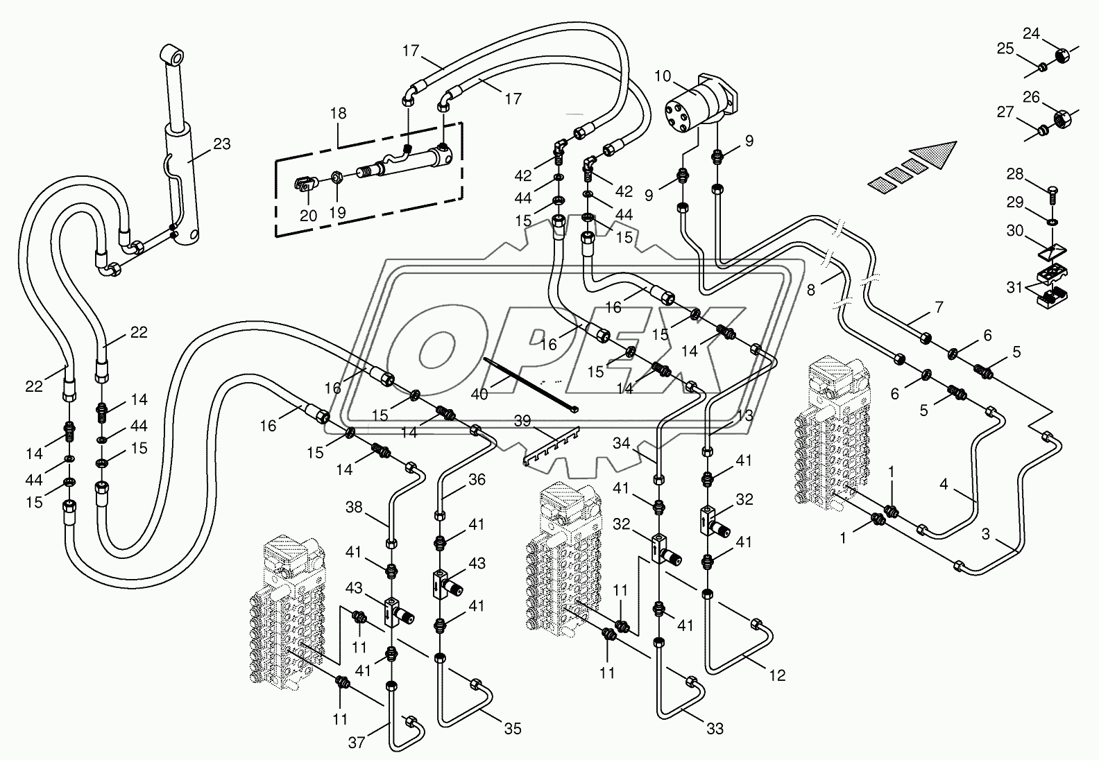 Hydraulics cpl. - discharge chute