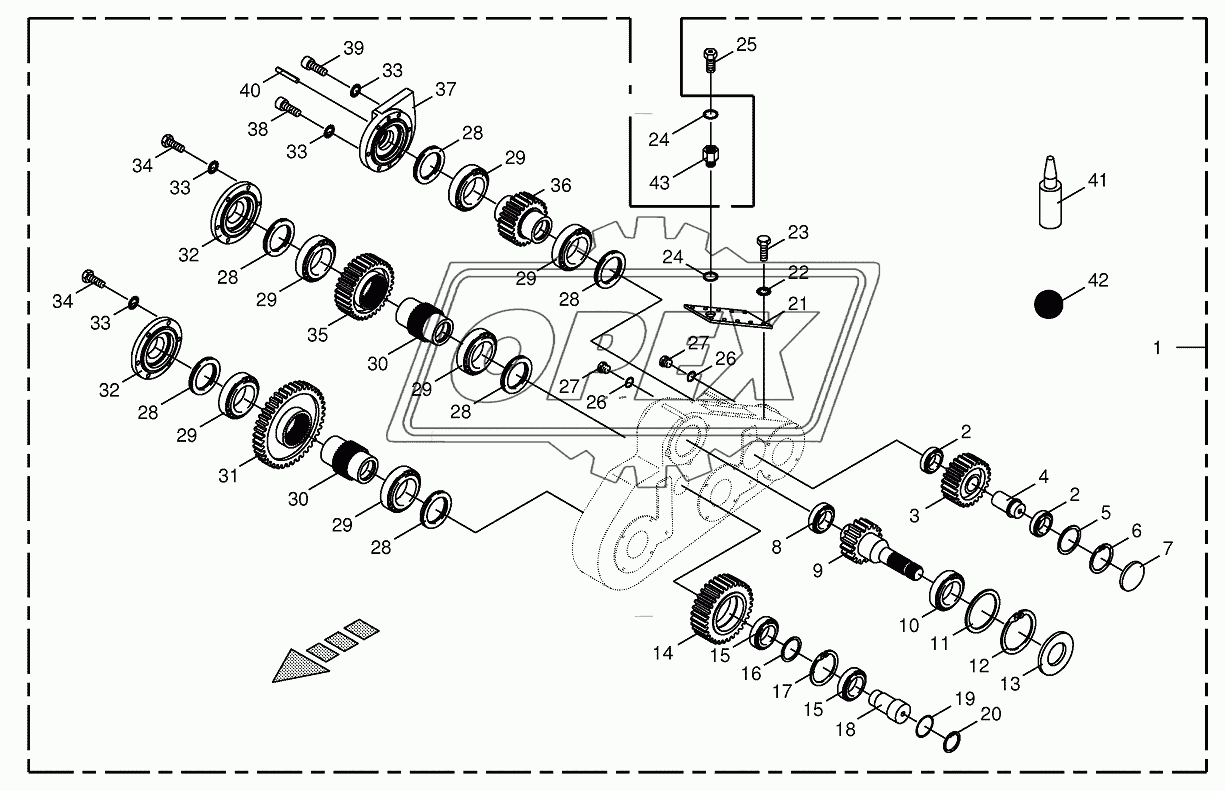 Top roller gearbox