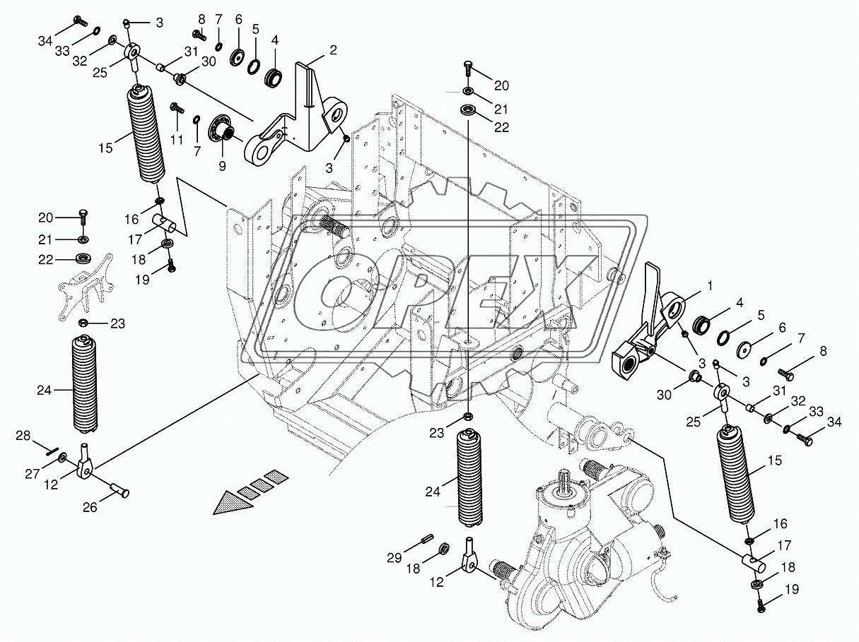 Oscillating levers/Tension spring