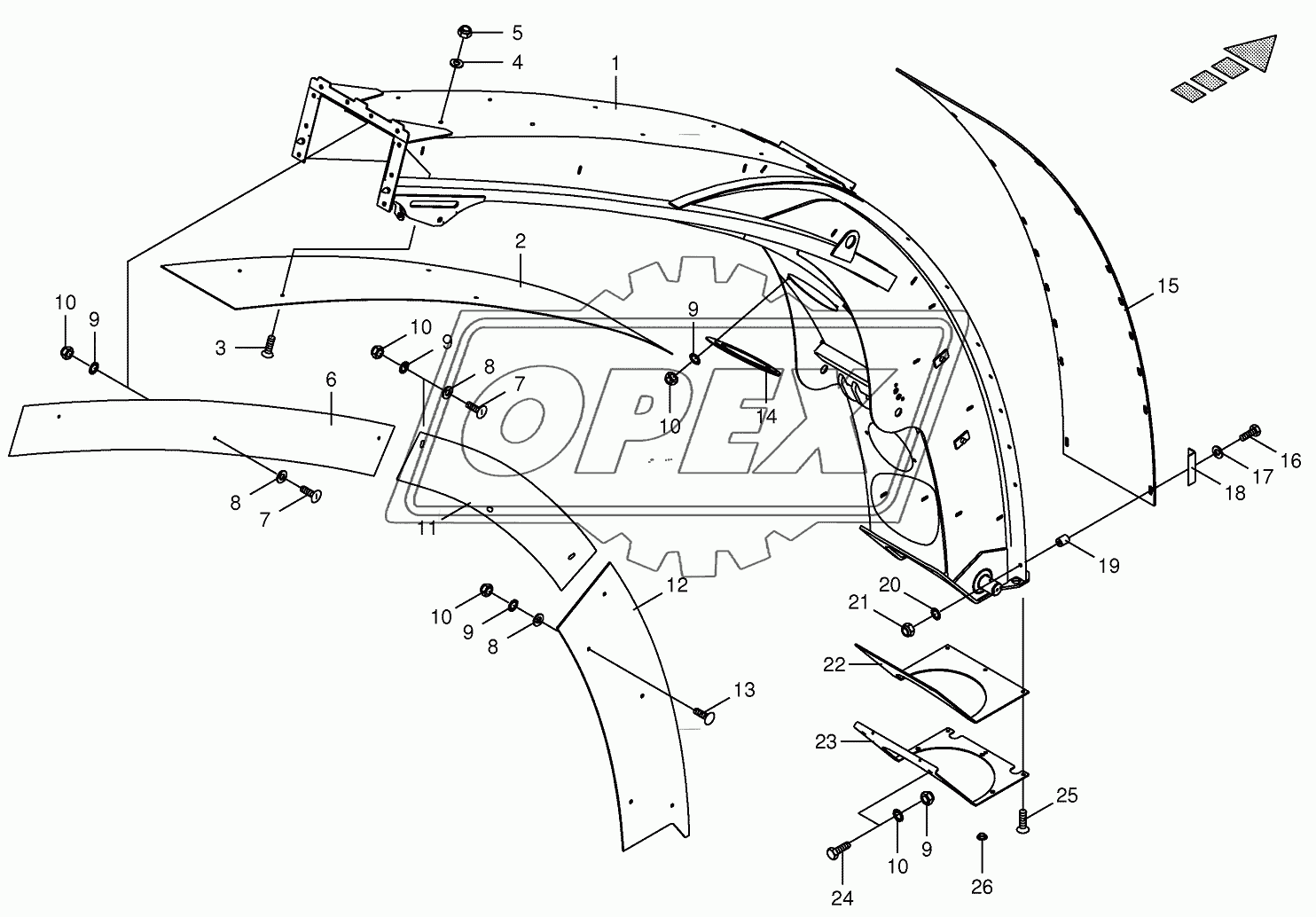 Upper discharge chute with wear plates