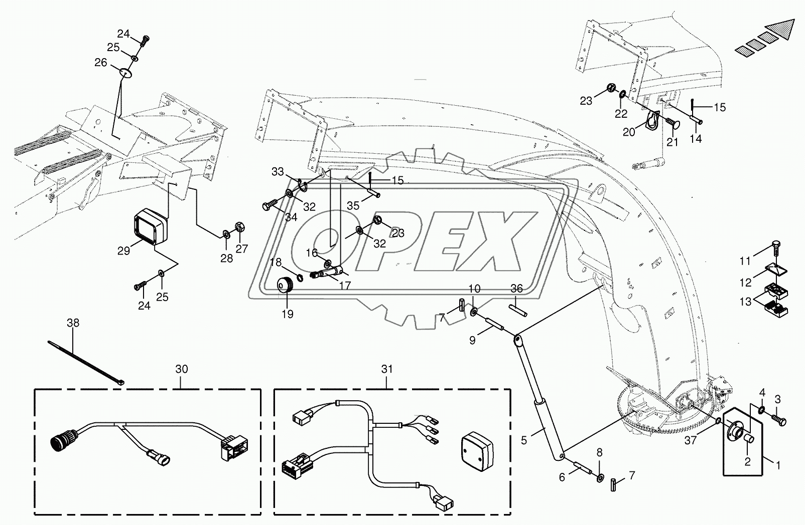 Upper discharge chute - mounting parts