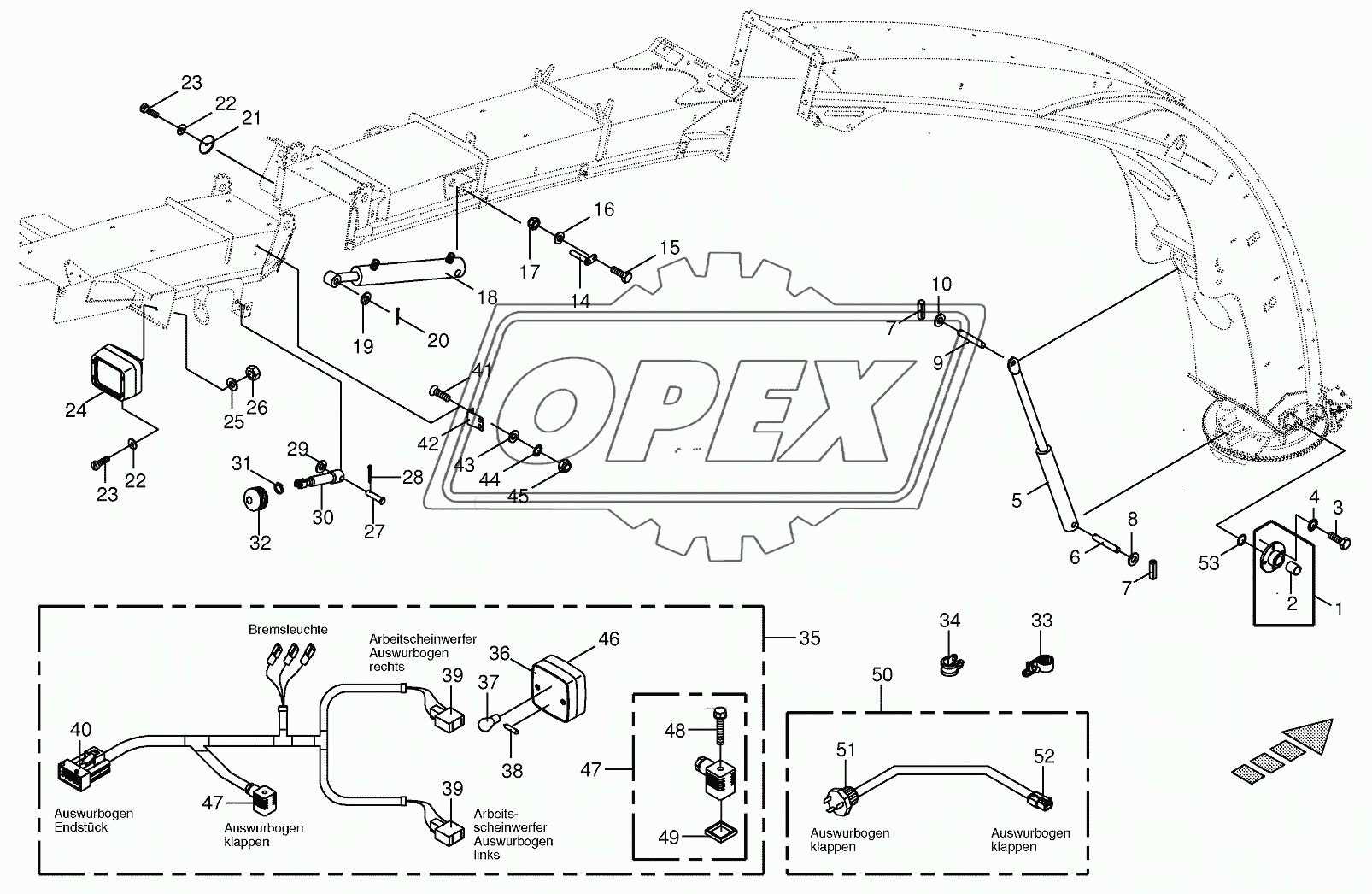 Upper discharge chute - mounting parts 14-row