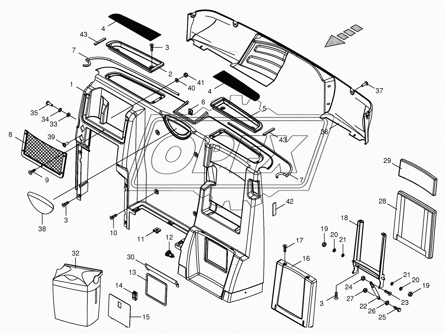 Cab - rear covering/passenger seat