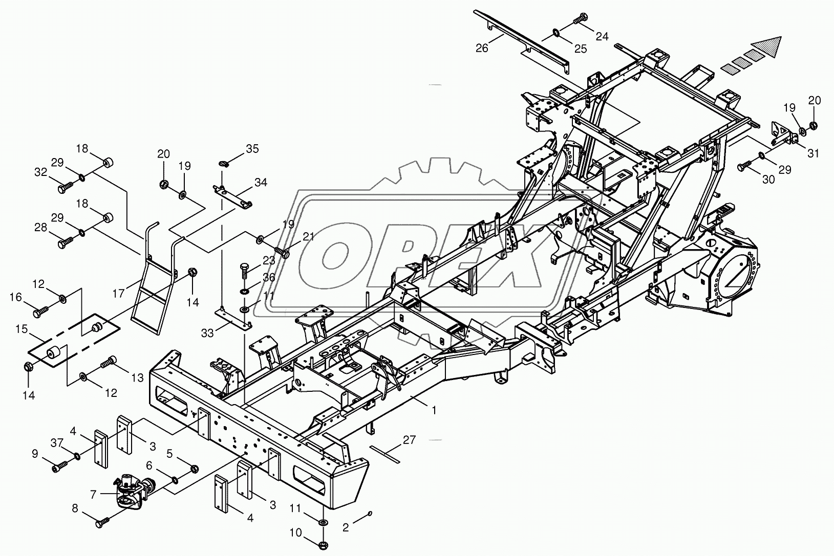 Frame/trailer hitch/ascending ladder