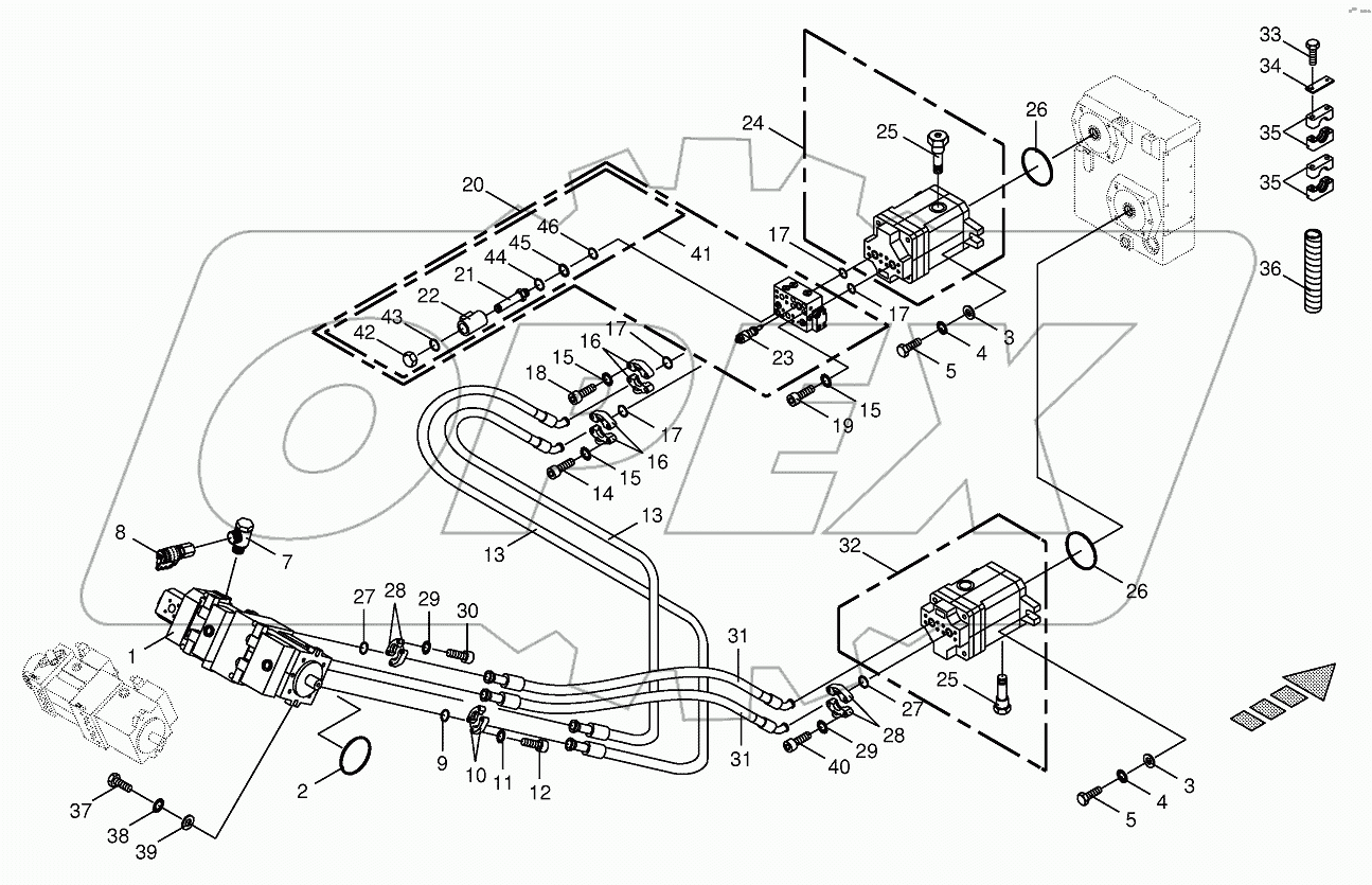 Hydraulics-front attachment/feed rollers