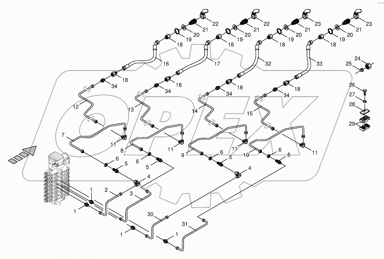 Hydraulics-front attachment