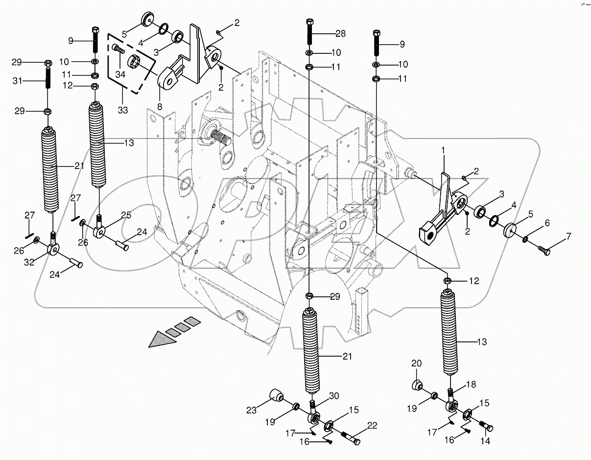Oscillating levers/Tension spring