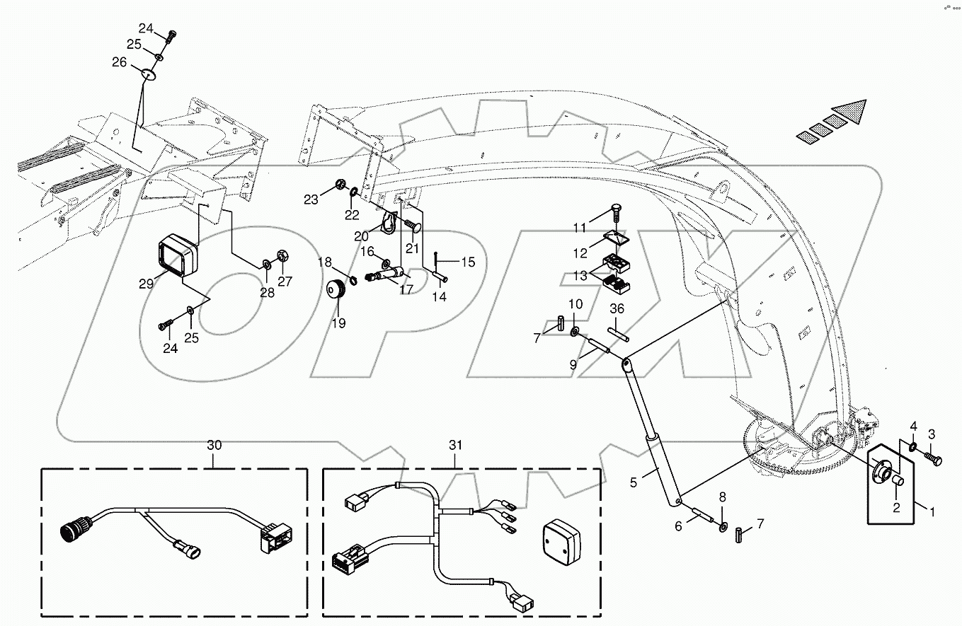 Upper discharge chute-mounting parts