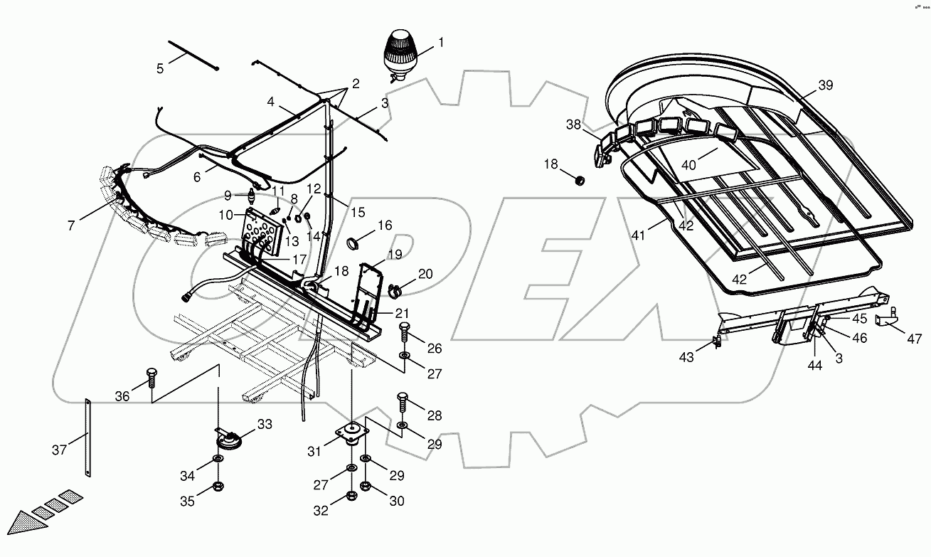 Cab-mounting parts/electric parts