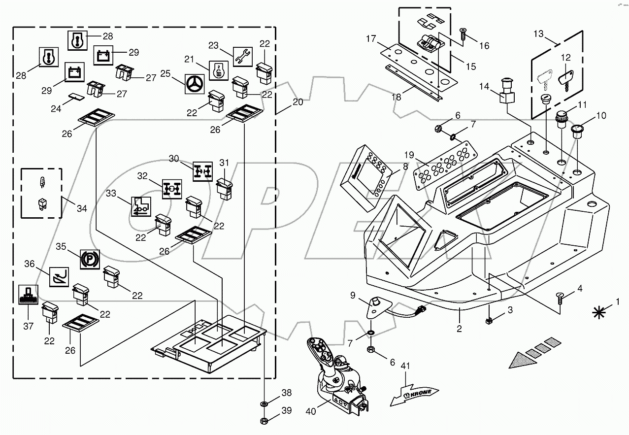 Control box mounting parts-top