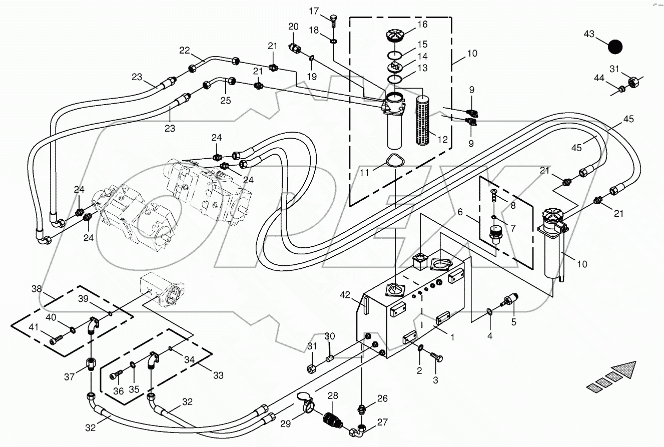 Hydraulic tank/suction lines-BIG X 1000
