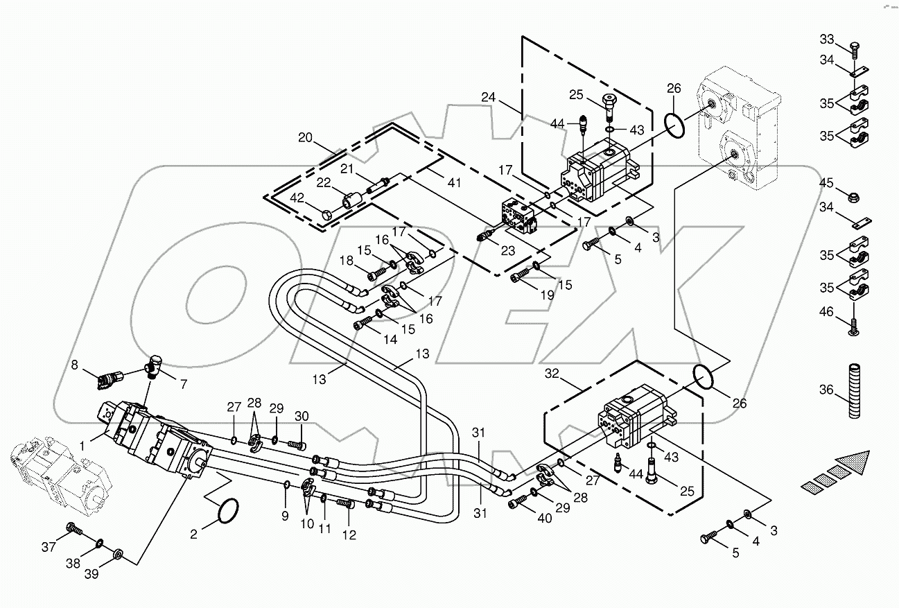 Hydraulics-front attachment/feed rollers