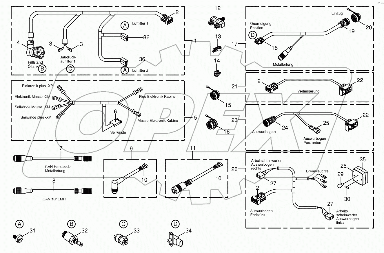 Several wiring looms